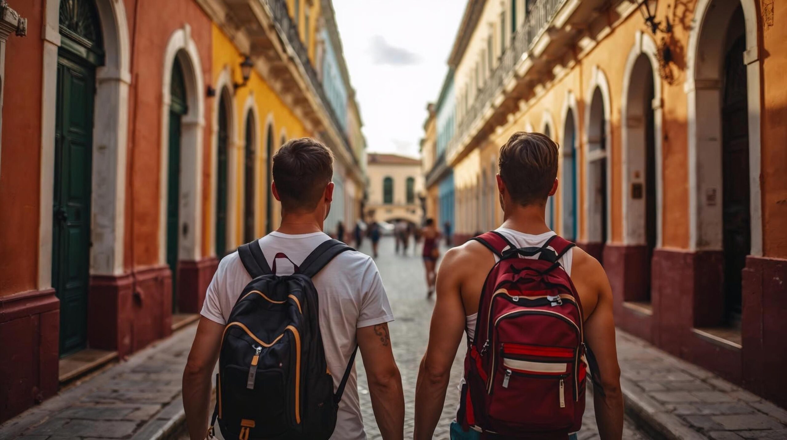 Gay travelers exploring Casco Viejo, Panama City